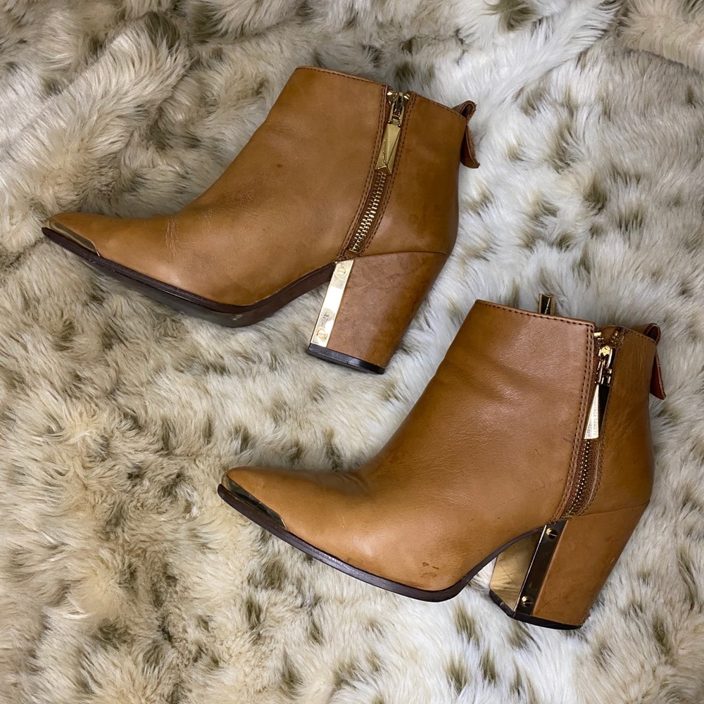 Buttery Leather w/ Gold accent double zip booties